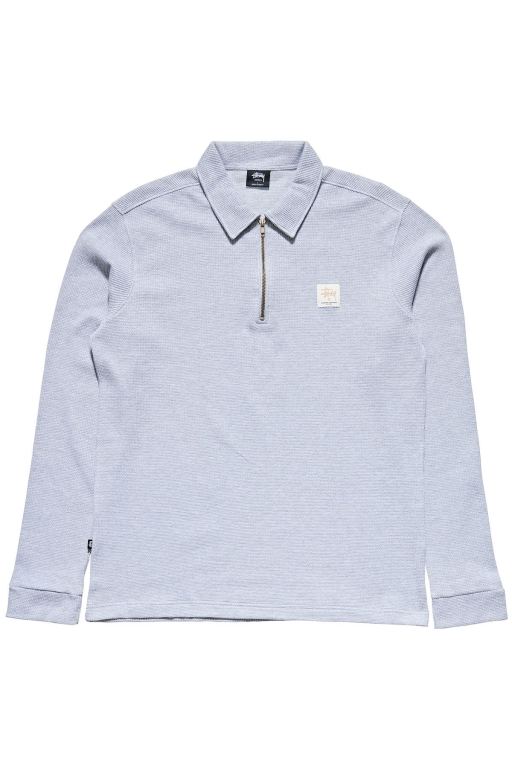 Stussy Mens Workwear Waffle 1/4 Zip Polo Shirts Grey - SBFQT7456